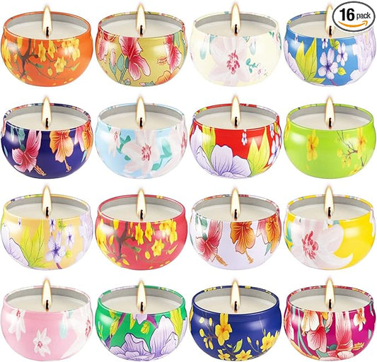 16 Pack 2.5oz Ladies Scented Candle Flower Set - Unique Decorative Gifts for Home, Women's Day, Birthdays, Bridesmaids, Anniversaries with Scented Candle Pack Set - Pampering Gift Set, Women's.