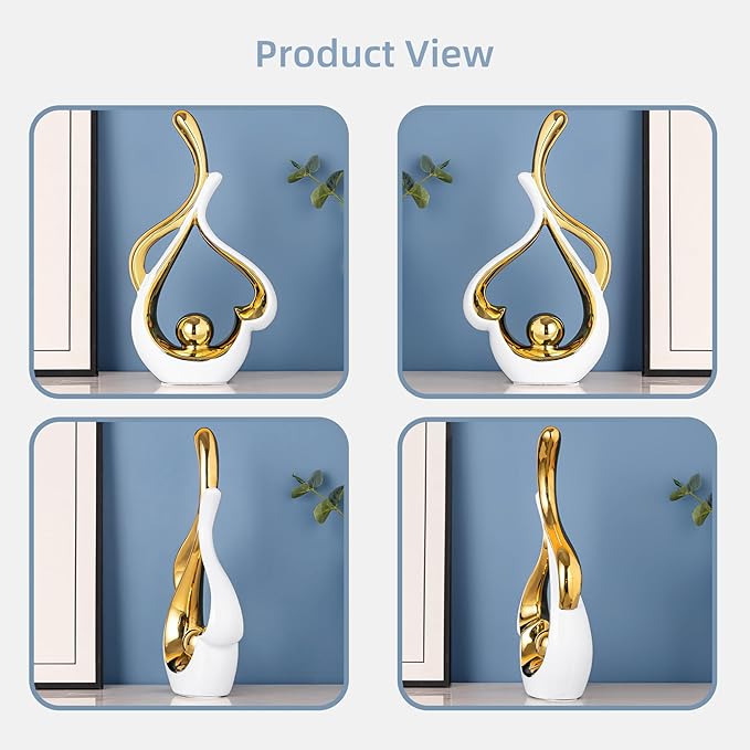 Gold Decor for Living Room, White Sculptures Home Decor, Ceramic Statue Coffee Table Decor, Heart Shape Table Centerpieces for Dining Room, Modern Abstract Art Decor