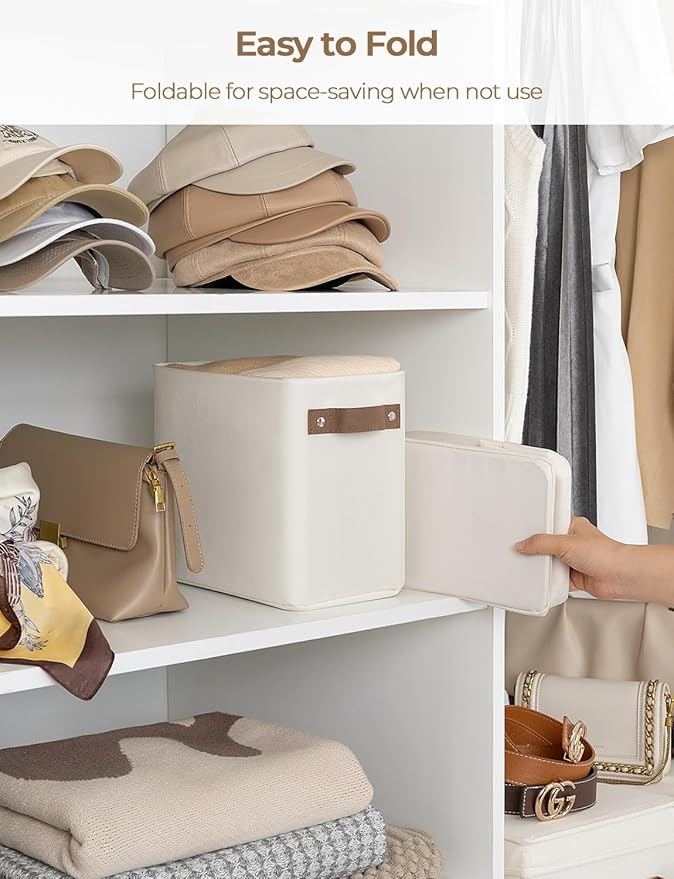 StorageWorks Narrow Storage Bins, Small Basket for Closet and Shelves, Rectangular Fabric Organizer with Handles, Toilet Paper Storage, Beige, 2-Pack