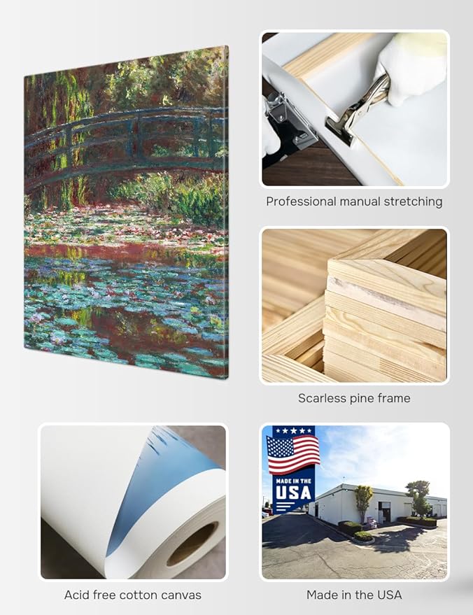 DECORARTS - Water Lily Pond (1900) by Claude Monet, Museum-Quality Giclee Canvas Print, Wall Art Reproduction, 30" W x 40" H, Made in USA