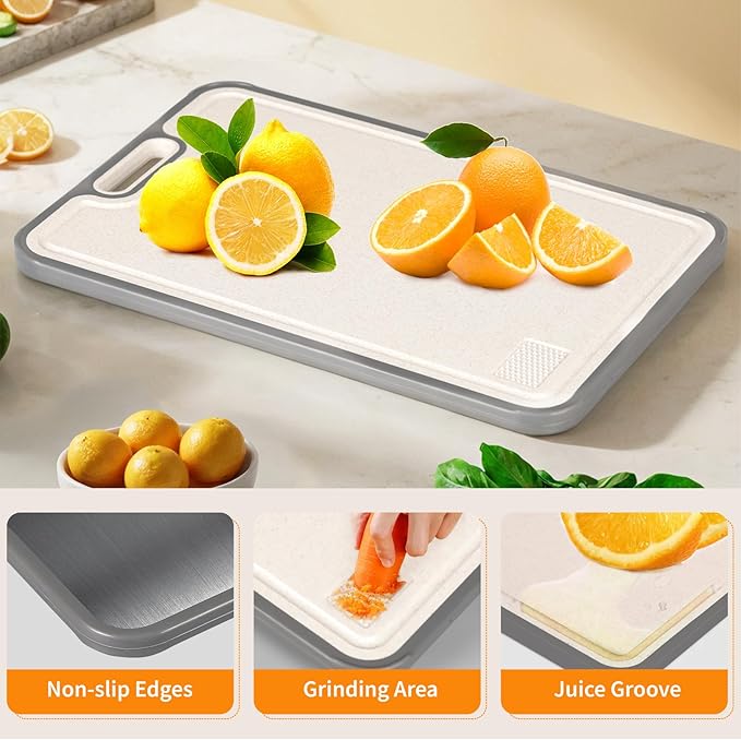 Titanium cutting boards for Kitchen,Double Sided Food Grade,Pure Titanium and Wheat Straw PP, Double Chopping Boards for Meat and Fruits Easy to Clean Size 15’’x10’’