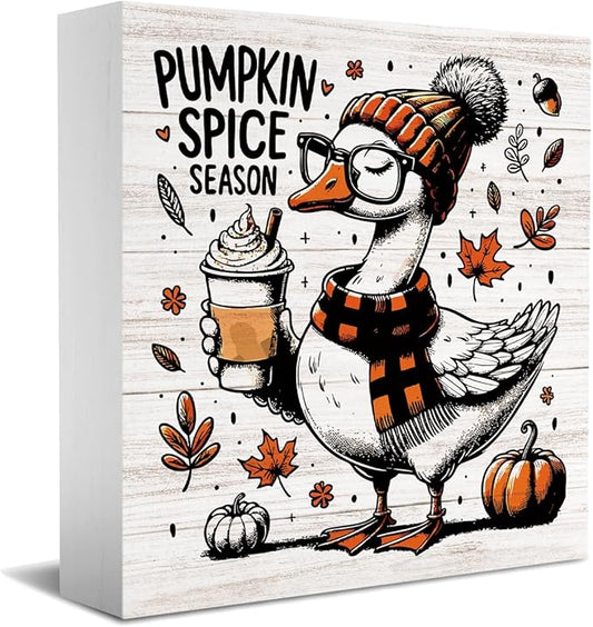 Funny Silly Goose Fall Decor for Home Office, Cute Fall Thanksgiving Decor, Autumn Pumpkin Decorations for Kitchen Gifts for Gooses Animals Lovers 5 x 5 inches (Tub 1708)