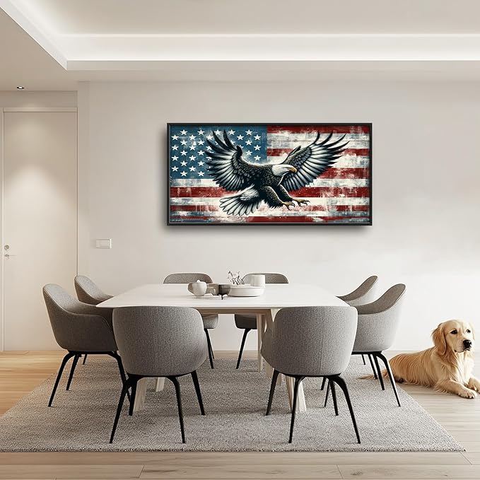Flintis Large Bald Eagle Wall Art Eagle American flag Pictures Wall Decor Abstract Animal Canvas Painting Print Artwork Decoration Framed for Living Room Bathroom Master Bedroom Office 60L x 30W