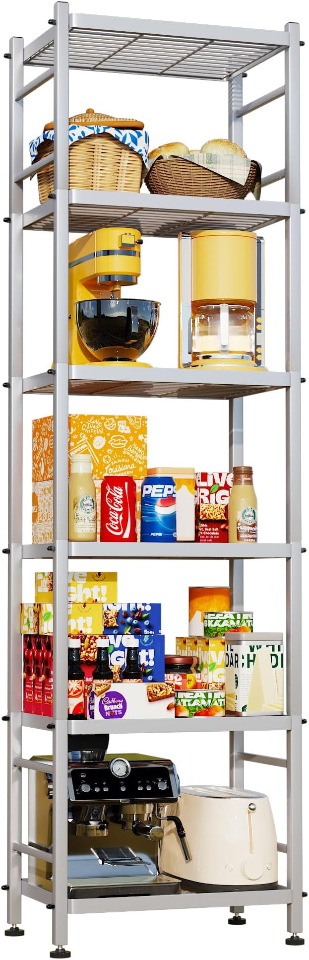 6-Wire Shelving Metal Storage Rack Shelves, Standing Storage Shelf Units for Laundry Bathroom Kitchen Pantry Closet(Silver,16.9L x 12.8W x 62H)