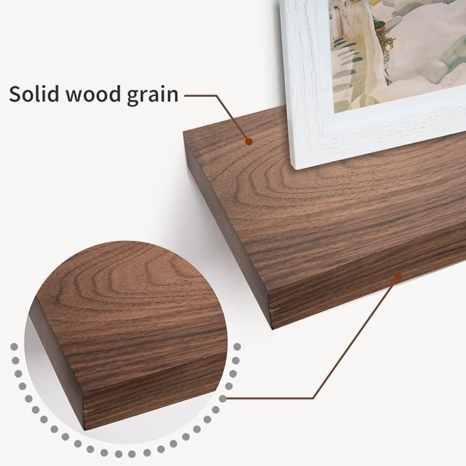 Axeman Walnut Floating Shelves for Wall - 24 Inch Wide x 6 Inch Deep Solid Walnut Wood Shelves Set of 2 - Natural Wooden Shelves for Room Wall Decor