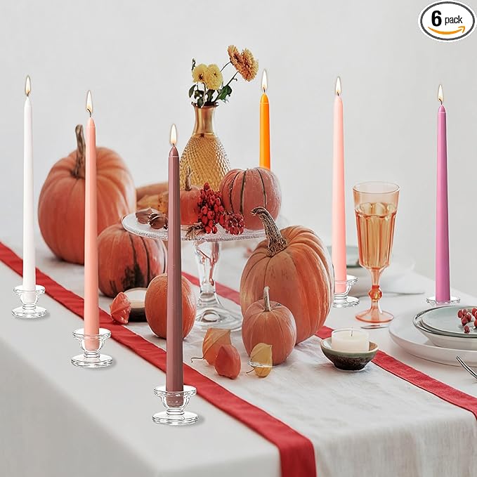 6Pcs Taper Candles Orange Set,10 Inch Colored Fall Candle Sticks,Dripless Unscented Long Burning Candlesticks for Thanksgiving Dinner,Autumn Seasonal Pumpkin Party,Church,Holiday Decoration