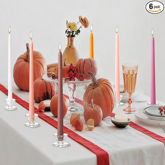 6Pcs Taper Candles Orange Set,10 Inch Colored Fall Candle Sticks,Dripless Unscented Long Burning Candlesticks for Thanksgiving Dinner,Autumn Seasonal Pumpkin Party,Church,Holiday Decoration