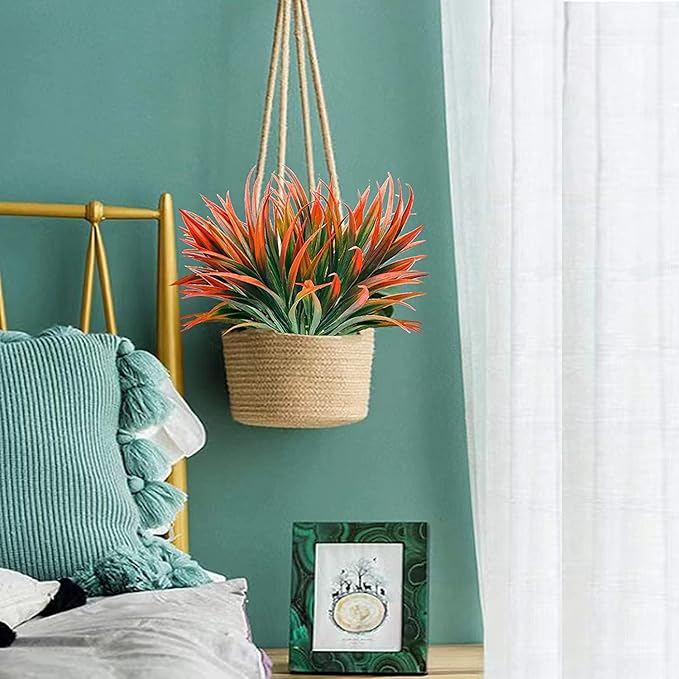 16 Pcs Artificial Outdoor Plants UV Resistant Tall Fake Grass Plants Bushes Faux Tropical Flowers Décor Fall Winter Summer Planters Patio Front Door Porch Plastic Greenery & Shrubs Decoration