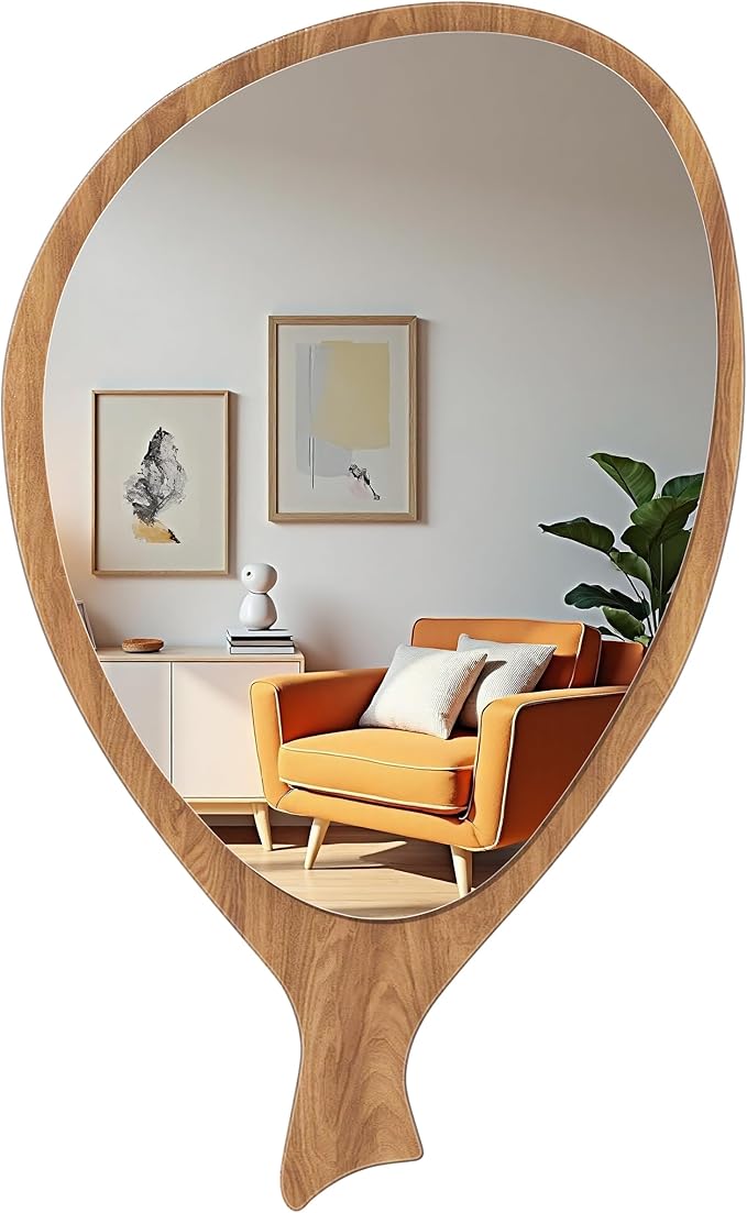 Irregular Asymmetrical Wall Mirror for Living Room Bathroom Entryway, Modern Decorative Mirror Hanging (Hook Style, 30'' x 18'')