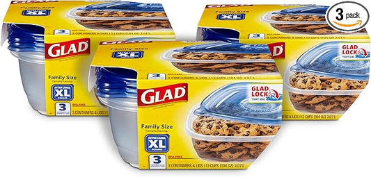 Glad Family Size Food Storage Containers, XL Square (104 Oz) - 3 Count, Standard