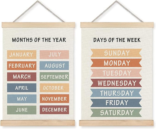 Supwhd Days of the Week Posters for Classroom, Days of the Week Learning Posters Wall Decor for Nursery Kids Room Playroom Classroom Preschool, Days of the Week Poster Hanger Frame, 12x16