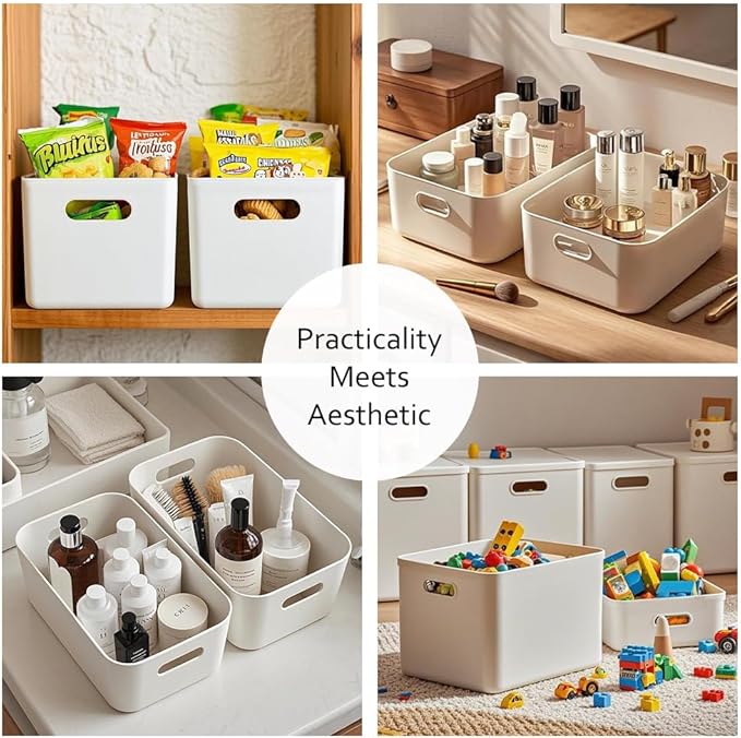 DOUKE White Large Plastic Storage Bins with Lids, 30qt & 16qt Closet Organizers and Storage Tubs, 12" Deep Lidded Aesthetic Storage Containers(4XL+2L)