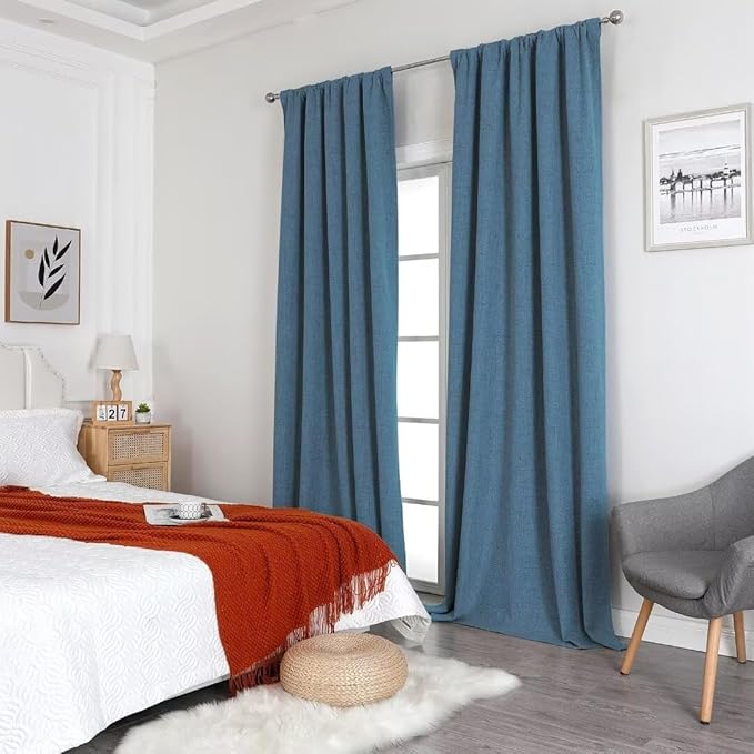 Joydeco Custom 100% Blackout Long Drapes for Bedroom Living Room Blackout Darkening Curtain Thermal Insulated Back tab Rod Pocket 1 Panel(Sky Blue,Custom Size)