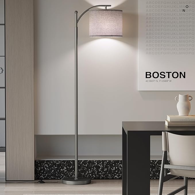 SUNMORY Arc Floor Lamp,Modern Floor Lamp with 9W 3 Color Temperatures Bulb,Metal Standing Lamps with Adjustable Hanging Lampshade,Tall Floor Lamps for Living Room,Bedroom,Office