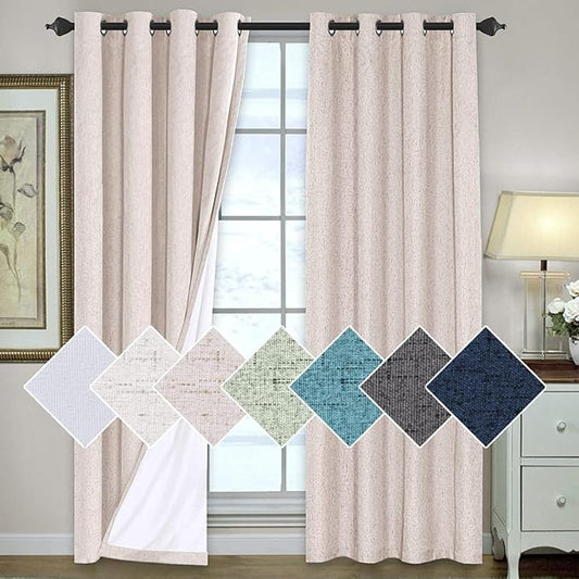 H.VERSAILTEX 100% Blackout Curtains for Bedroom 96 Inches Long Grommet Linen Face Full Light Blocking Curtain Drapes for Living Room Thermal Linen Look Curtains 2 Panels Set, 52" W x 96" L, Natural