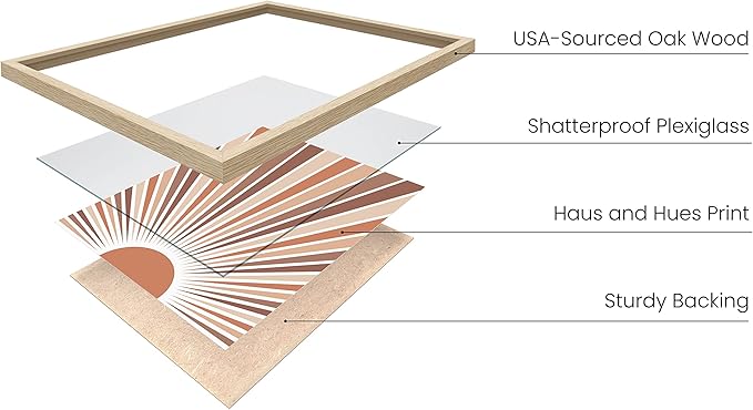 Haus and Hues Geometric Wall Art - Boho, Minimalist Wall Decor (Beige Framed, 12x16)