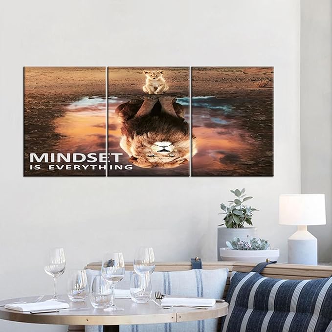 QYHART Motivational Wall Art Inspirational Poster Big Lions Canvas Prints Artwork for Living Room Modern Home Decor Painting Pictures Stretched and Framed Ready to Hang [36''Wx 16''H]