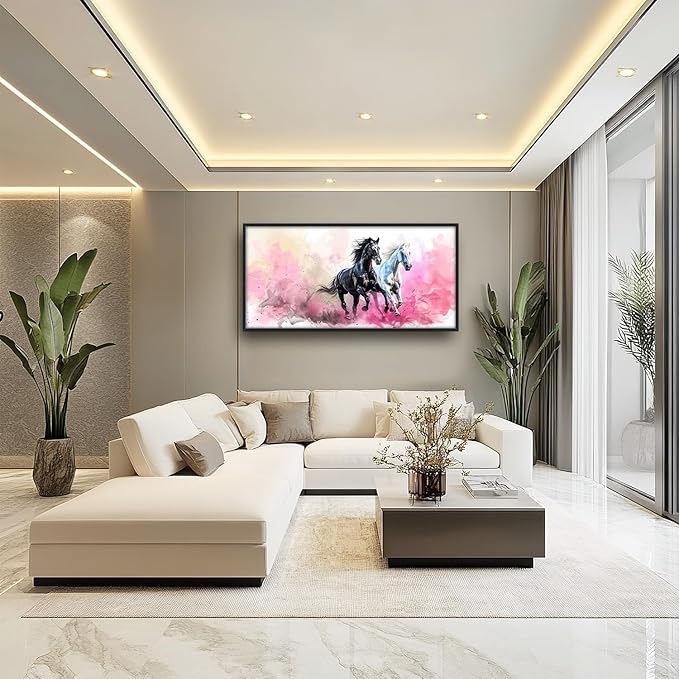 Flintis Large Horse Wall Art Black and White Horses Pictures Wall Decor Abstract Animal Canvas Painting Print Artworks Decorations Framed for Living Room Bathroom Master Bedroom Office 60L x 30W