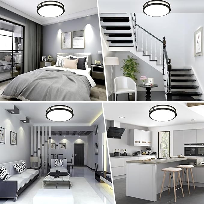 OOWOLF 16inch 48W LED Flush Mount Ceiling Light Fixture Dimmable, Super Bright Brushed Nickel Ceiling Light 4800LM 5000K Daylight White 480W Equivalent, Ceiling Lamp for Bedroom, Kitchen, 2-Pack