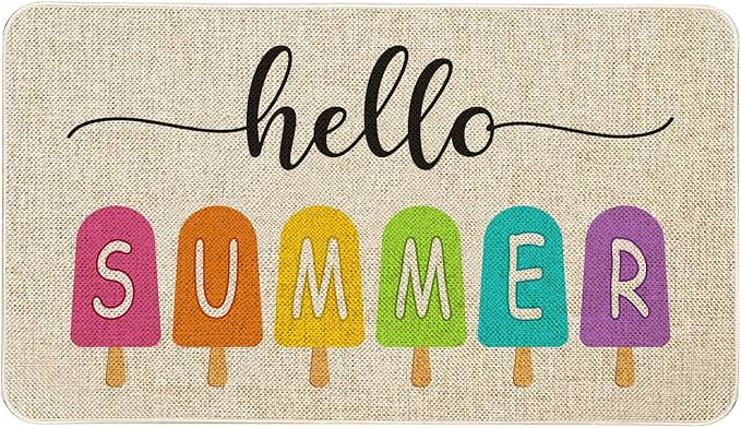 Hello Summer Front Door Mat 30x17 Inch Summer Welcome Doormat Indoor Outdoor Entrance Floor Mats Non-Slip Washable Seasonal Summer Home Decor Rugs