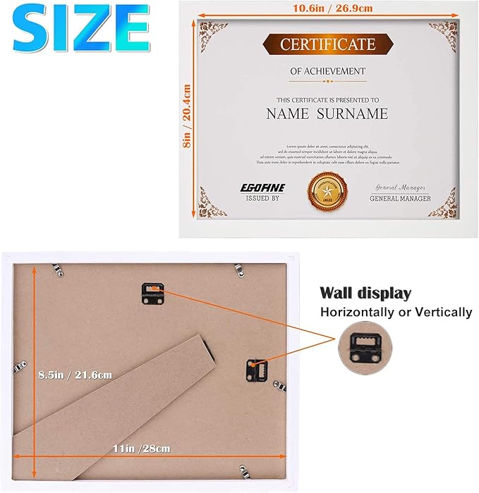 Egofine 8.5x11 Picture Frames Set of 4, Made of Solid Wood Covered by Plexiglass for Document,Diploma, Certificates and Degree, for Table Top Display and Wall Mounting Photo Frame White
