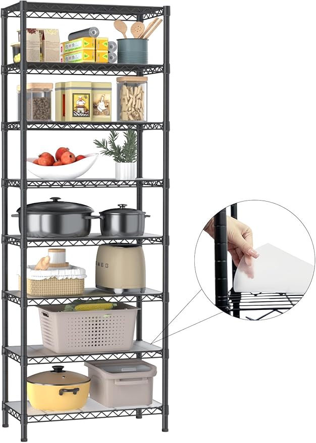 8 Tier Adjustable Storage Shelves Heavy Duty Metal Shelf Wire Shelving Unit Organizer Rack for Home Kitchen Office Pantry Room Bathroom Shelving Organizers and Storage Laundry