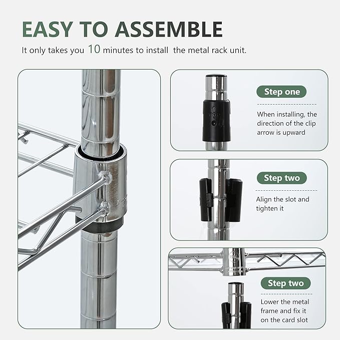 BestOffice | 5-Tier Wire Storage Shelves with Wheels | 14x30x60 | Chrome | Adjustable Racks | Heavy-Duty Metal Shelf, Holds Upto 220 lbs | No-Tool Assembly | Ideal for Home & Garage Shelving