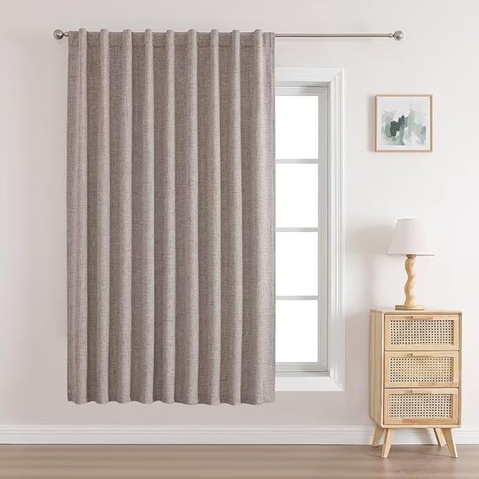 Joydeco 100% Total Blackout Curtains Custom Size for Bedroom Living Room Darkening Long Textured Drapes Thermal Insulated Back & Tab Rod Pocket 1 Panel(Linen,Custom Size)