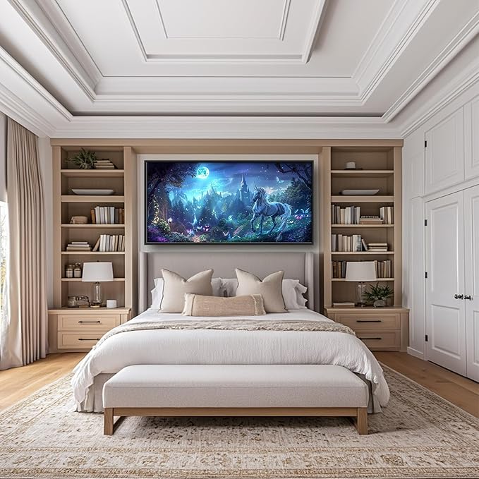 Flintis Large Unicorn Wall Art Unicorn Castle Moon Pictures Wall Decor Abstract Animal Canvas Painting Print Artwork Decoration Framed for Living Room Bathroom Master Bedroom Office 60L x 30W