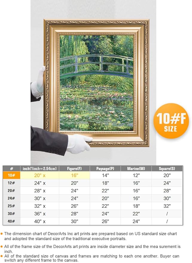 DECORARTS - Water Lilies and Japanese Bridge Claude Monet Art Reproduction. Giclee Print& Museum Quality Frame for Wall Decor. Framed size: 26x22