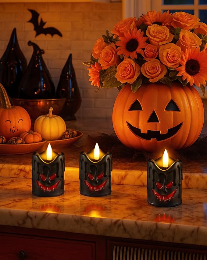 Homemory Black Remote Control Flameless Candles, 400+Hour Real Wax Battery Operated LED Votive Candles, for Halloween Decorations, Theme Party, Wedding Table Decor, Holiday Decor