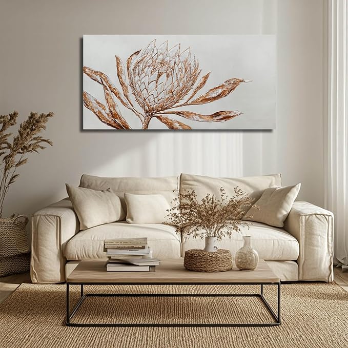 GAIDUOMAI Red and Gold Flower Wall Art Contemporary Artwork for Walls Plant Wall Decor Painting on Canvas 24"x48" Dining Room Home Kitchen Posters