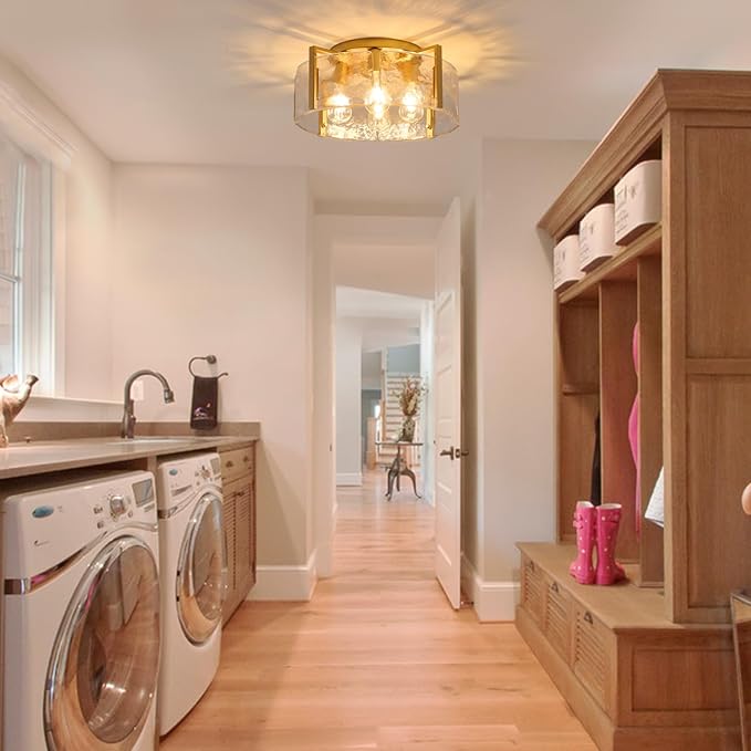 Semi Flush Mount Ceiling Light Fixture, 4-Light Gold Modern Hallway Light Fixtures Ceiling Mount, Foyer Kitchen Lighting Fixtures Ceiling Lights for Bedroom Entryway Bathroom Laundry Room