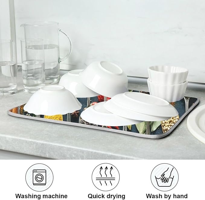 Cooking Herbs Spices Dish Drying Mat for Kitchen 16 X 18 Inches Dry Dishes Pads Mats Tableware Protector Countertops Counter Mat Home Decorations