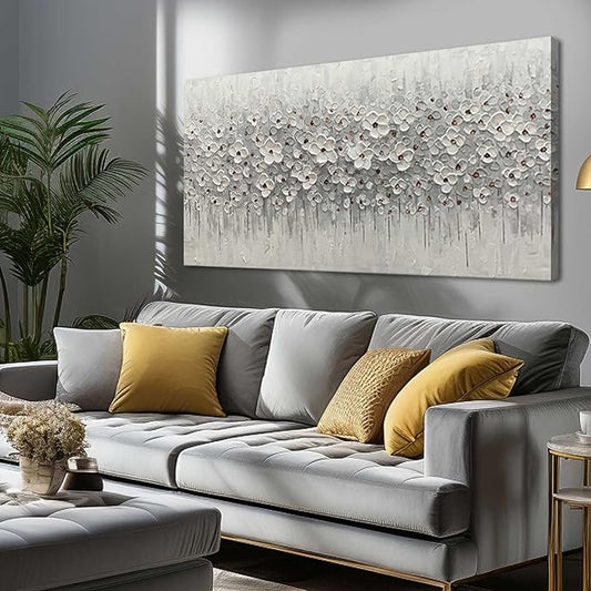 SDYA White Flowers Canvas Art Hanging Decor Botanical Wall Decoration for Living Room Bedroom Oil Painting Contemporary Artwork for office 24x48 Inch