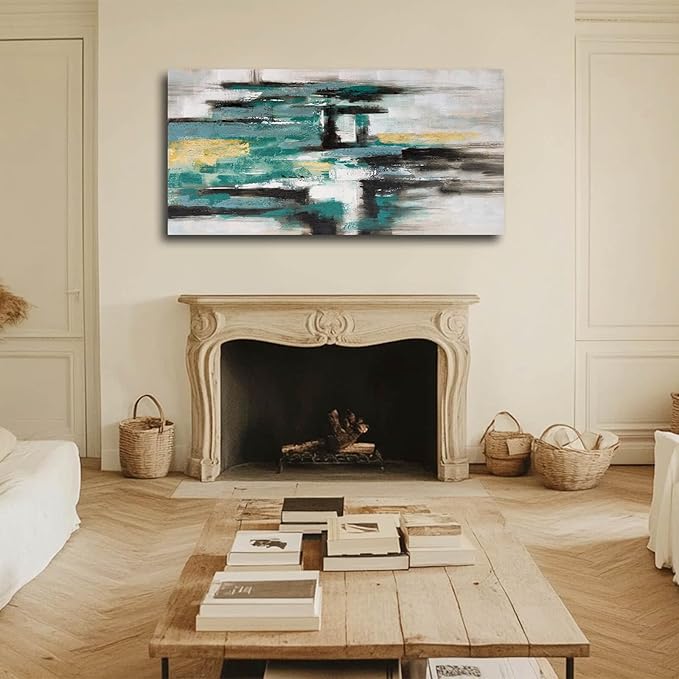 NBAODAN Large Abstract Wall Art Canvas Art Prints Black and White Home Wall Decor Green Neutral Artwork for Living Room Dining Room office 29x58 Inch