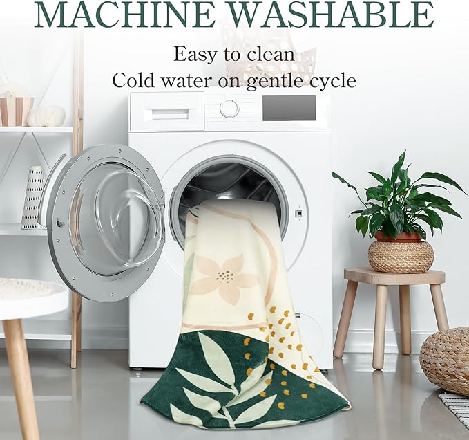 Lahome Green Botanical Print Washable Rugs - 5x7 Area Rugs for Living Room Boho Throw Large Bedroom Kitchen Rug Non-Slip Low-Plie Entryway Rug Floor Mat Carpet for Dining Laundry Room Office Rug