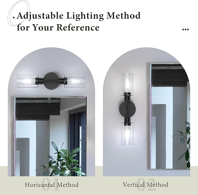 Espird Bathroom Light Fixtures 2 Light Black, Bathroom Vanity Lights Over Mirror, Bathroom Sconces Wall Lighting，Farmhouse Matte Black Bathroom Vanity Light, Modern Vanity Lights with Clear Shades