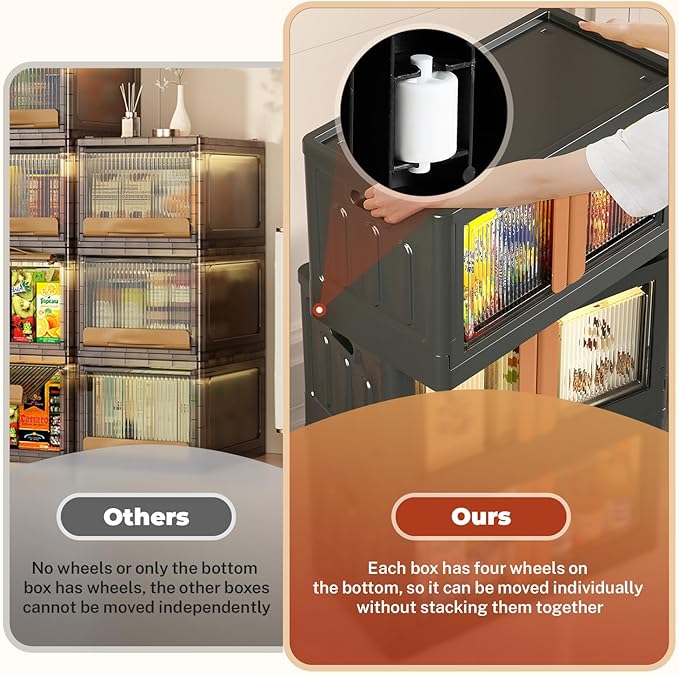 GCCSJ 76Qt Stackable Plastic Storage Boxes with Lids, Foldable Closet Organizers and Storage Containers with Wheels, Collapsible Storage Bins for Home Organization, 3 Pack Black