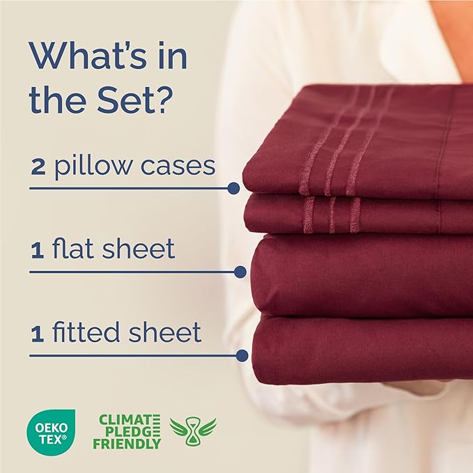 Full Size 4 Piece Sheet Set - Comfy Breathable & Cooling Bed Sheets Set - Hotel Luxury Bedding for Women, Men, Kids, Teens, Boys & Girls - Deep Pockets, Ultra-Soft, Wrinkle Free - Oeko-Tex - Burgundy