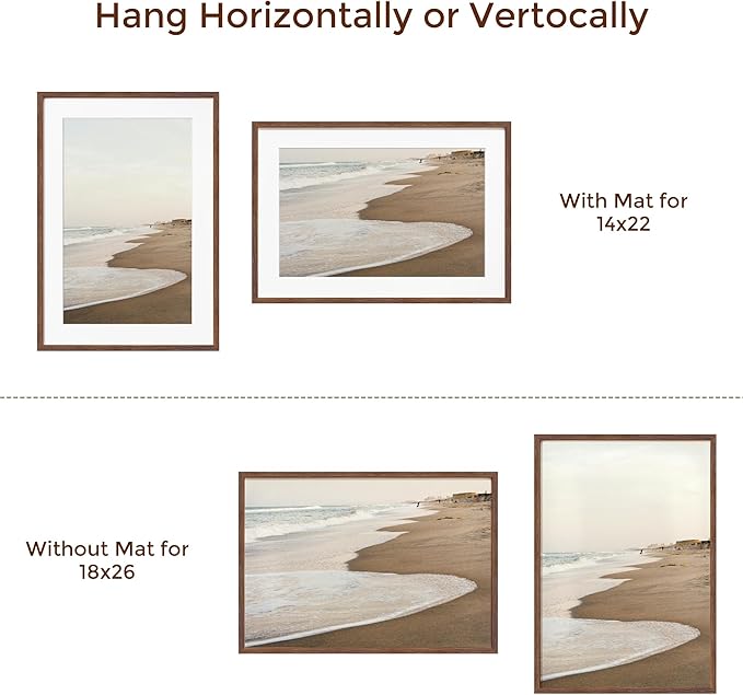 18x26 Picture Frame, Solid Oak Wood 18 x 26 Frame for Wall, 18x26 Walnut Poster Frame with Real Glass, 18x26 Matted frame for 14x22, 18"x26" Wood Frame for Home Decor (Walnut Color, 1 Pack)