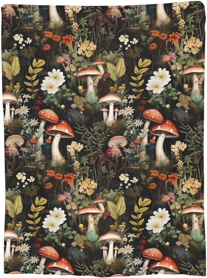 Mushroom Blanket Gifts Floral Weed Flannel Throw Blankets for Home Decor Couch Bed Sofa Soft Fuzzy Lightweight for All Season 50x40 Inches