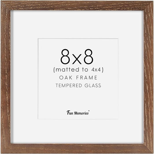 8x8 Square Picture Frame, Solid Oak Wood 8"x8" Photo Frames - Real Tempered Glass, 8x8 Frame with Stand for Tabletop Display, 8 x 8 Wood Frame for Wall (Walnut Color, 1 Pack)