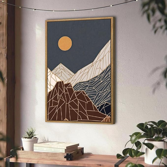 ANHUIB Farmhouse Mountain Wall Art Geometric Mountain Range Wood Wall Decor for Living Room Bedroom Office 16x24 Inch Set of 3