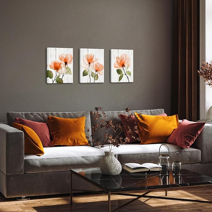 Saypeacher Orange Flower Wall Art Bathroom Pictures Orange Rose Wall Decor for Bedroom 12x16inchesx3pcs