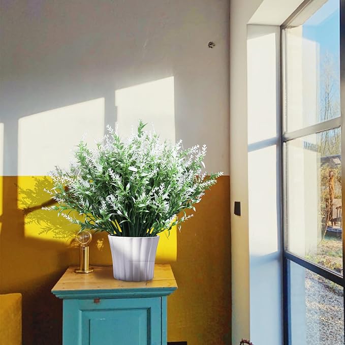 Outdoor Artificial Plant UV Resistant Fake Plants, Faux Plastic Greenery for Indoor Outside Hanging Plants Garden Porch Window Box Home Wedding Farmhouse Décor Outdoor Decorations for Patio (White)