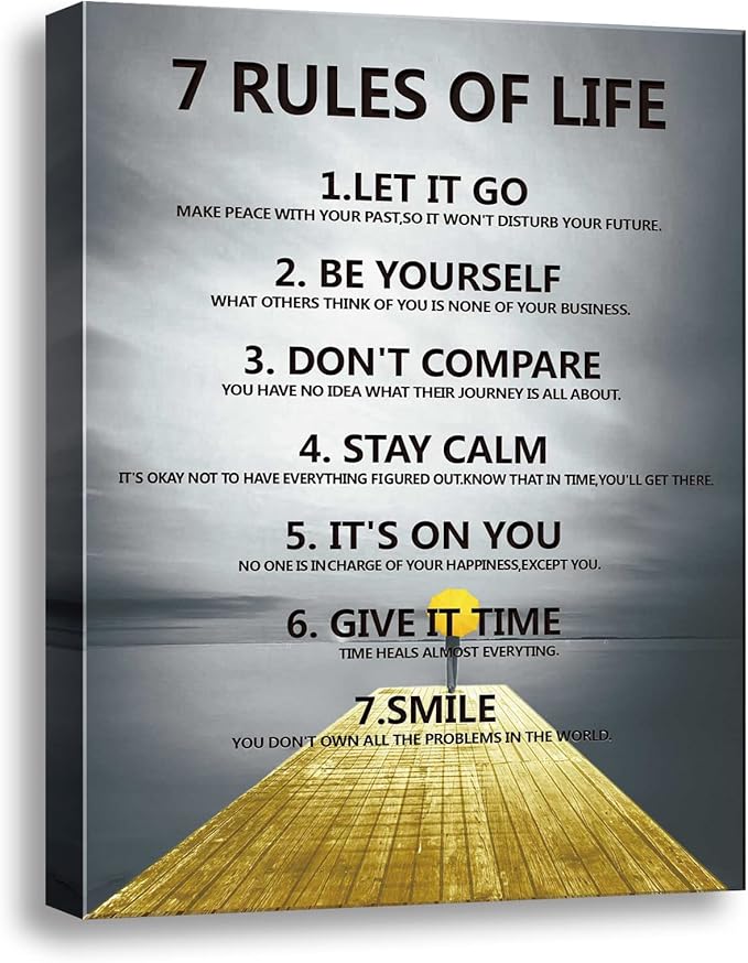 7 Rules of life wall decor Michael Jordan & Steph Curry Motivational Posters - Inspirational Wall Art for Boys Bedroom, Men's Room, Office, or Classroom Decor - Framed Canvas & Displate Style(16"X24") A-403