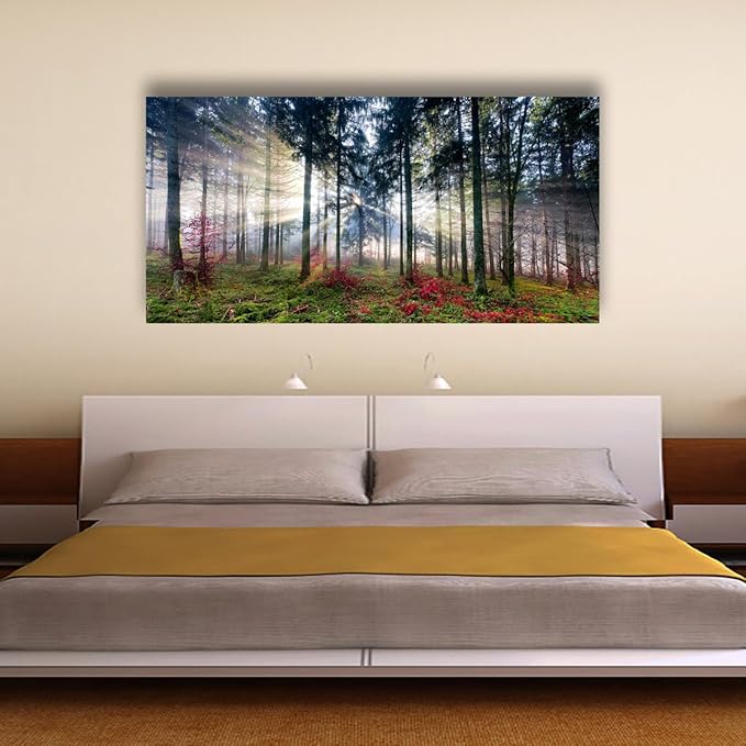 Nature Landscape Sunrise Tree Canvas Wall Art - 28x57 inches Wall Decoration for Living Room Forest Picture Artwork Painting Prints of Trees for Bedroom and Home Décor