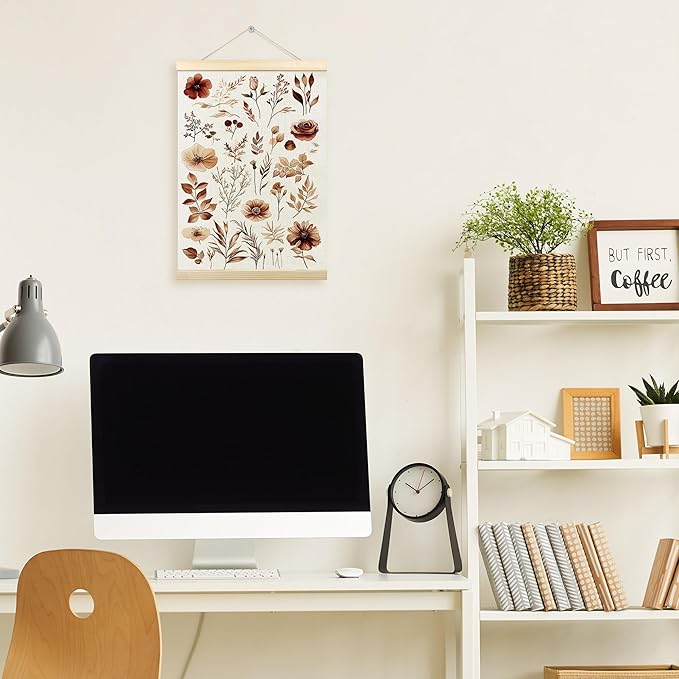 TLESKE Rustic Fall Floral Leaves Botanical Poster Hanger Frame, Aesthetic Autumn Hanging Wall Art Room Decor for Farmhouse Living Room Bedroom, Vintage Flowers Wall Prints Pictures Artwork, 12x16