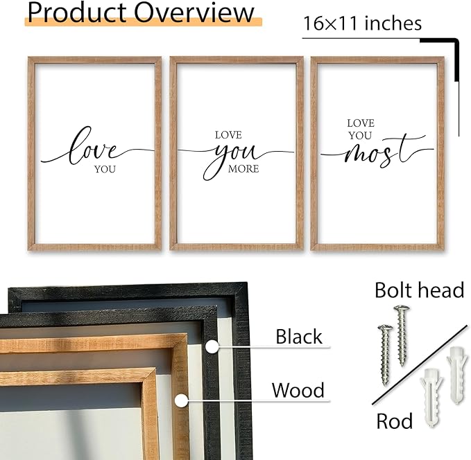 SRSZHIYUE I Love You More Most Wall Decor I'll Keep Choosing You Sign 16"×11" Set of 3 Framed Wood Above Over Bed for Master Bedroom Hanging Decoration (Wood)